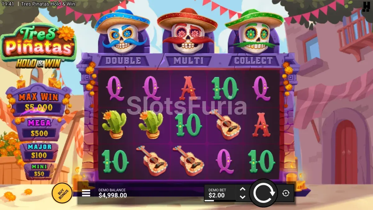 Juego base de Tres Pinatas Hold & Win con la piñata azul en el tablero