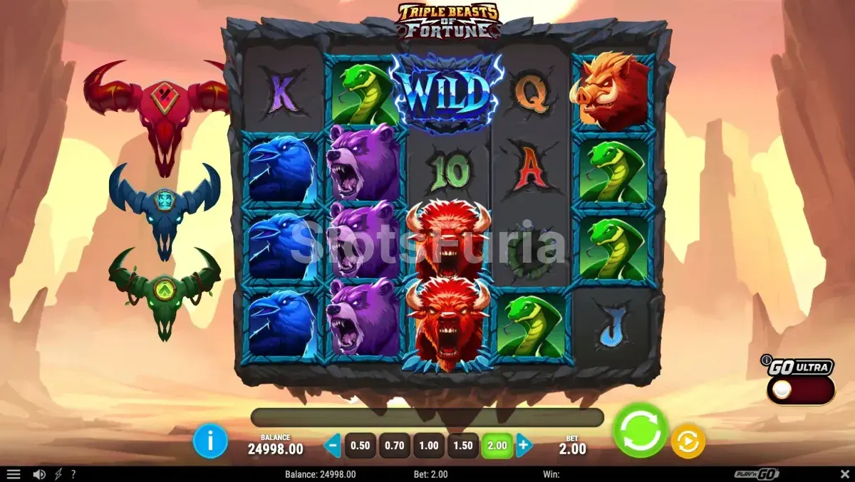 Pantalla principal de Triple Beasts of Fortune con cuadrícula 5x4