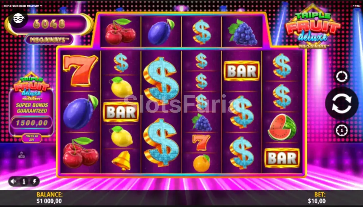 Pantalla principal del juego base de Triple Fruit Deluxe Megaways
