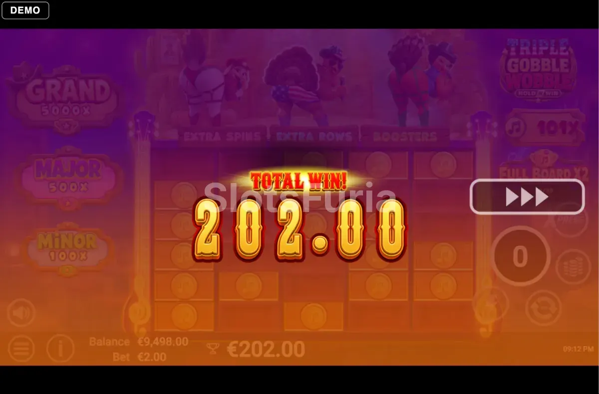 Pantalla de gran premio en Triple Gobble Wobble