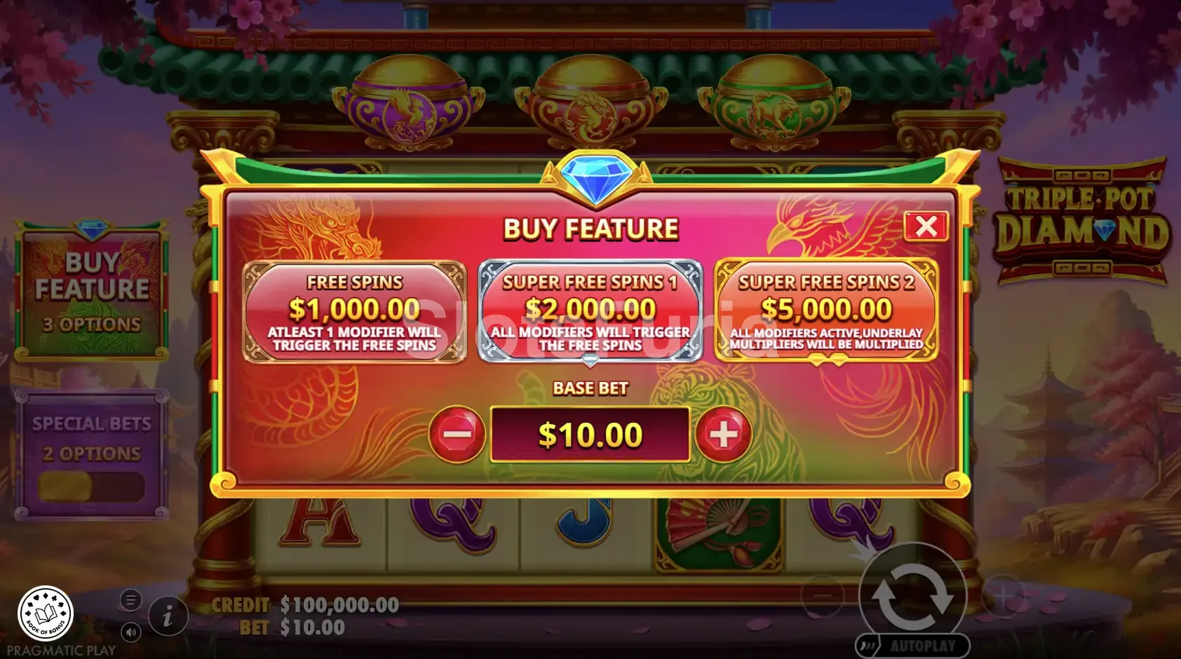 Función de compra de bono en Triple Pot Diamond de Pragmatic Play