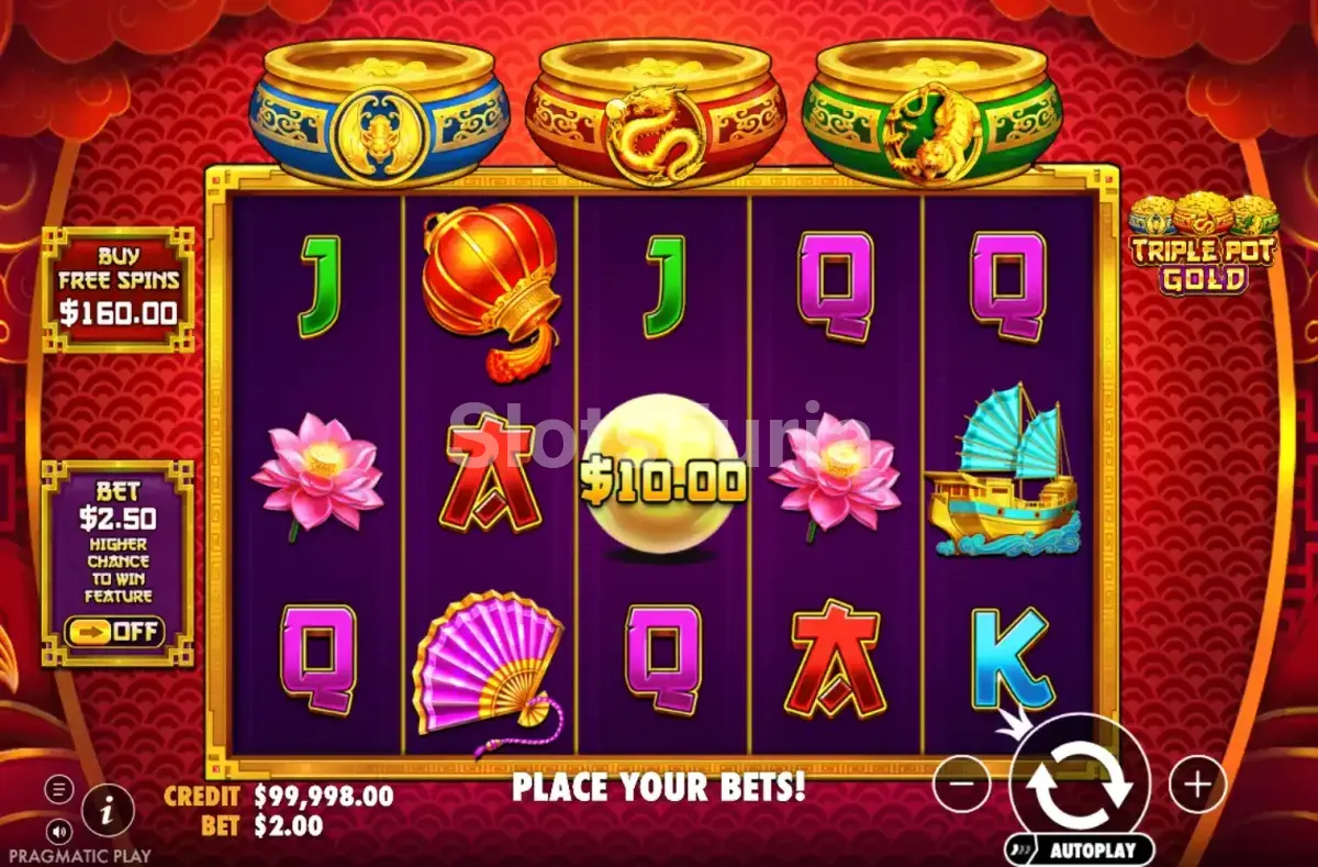 Juego base de Triple Pot Gold con símbolos de dinero