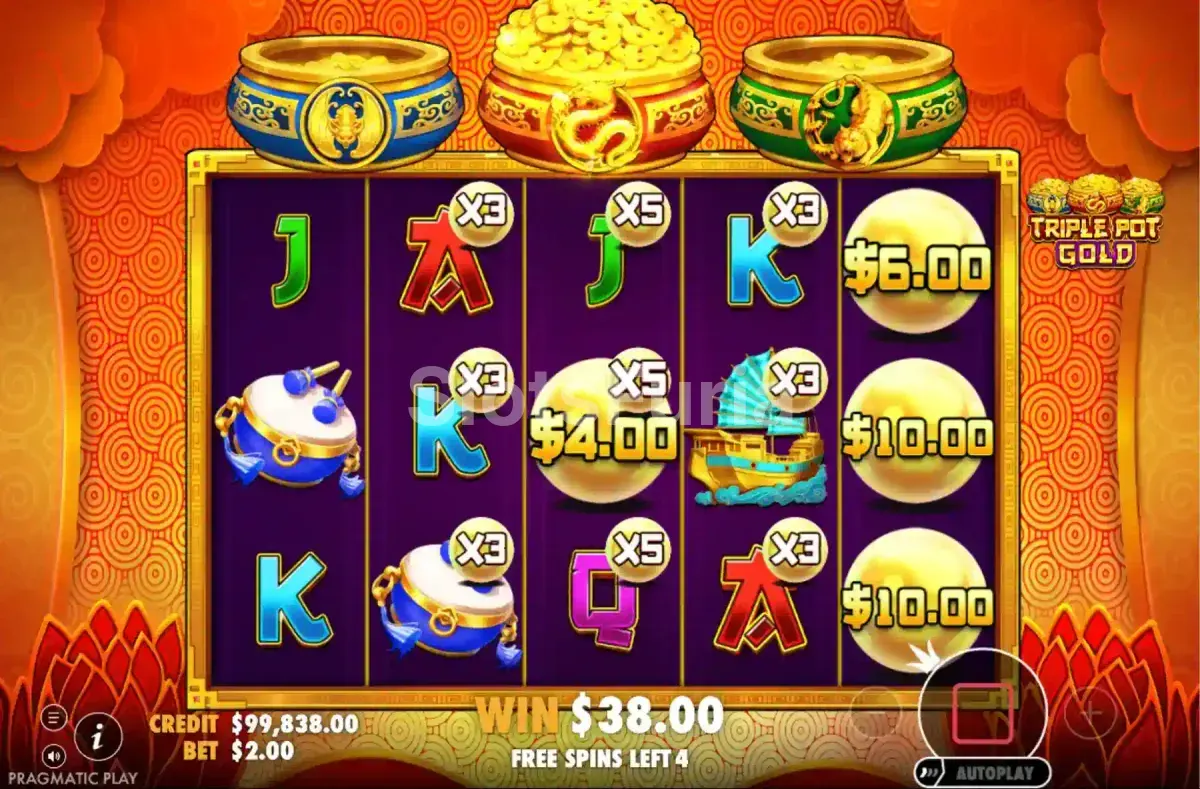 Giros gratis de Triple Pot Gold con modificadores activos