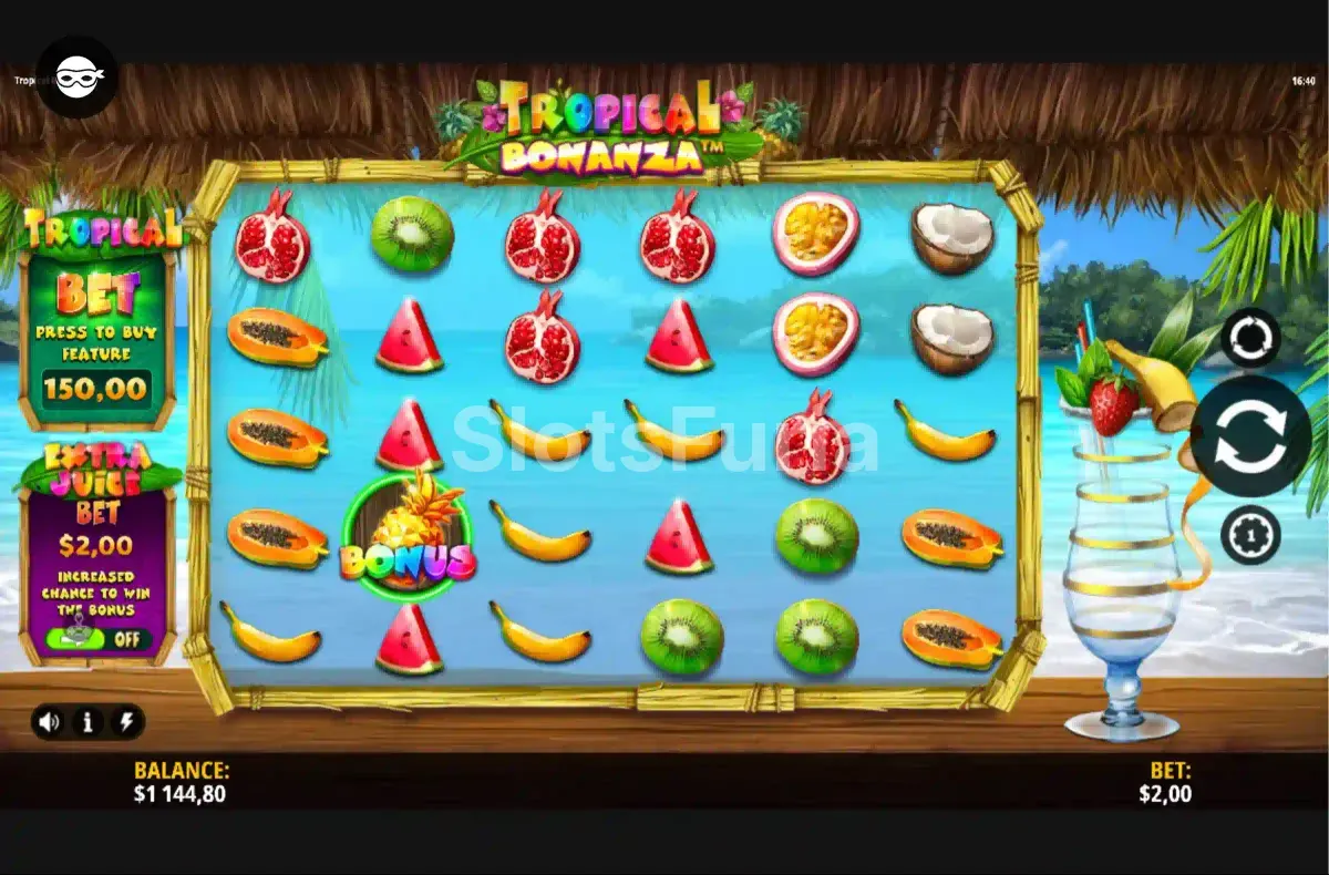 Pantalla principal del juego base de Tropical Bonanza