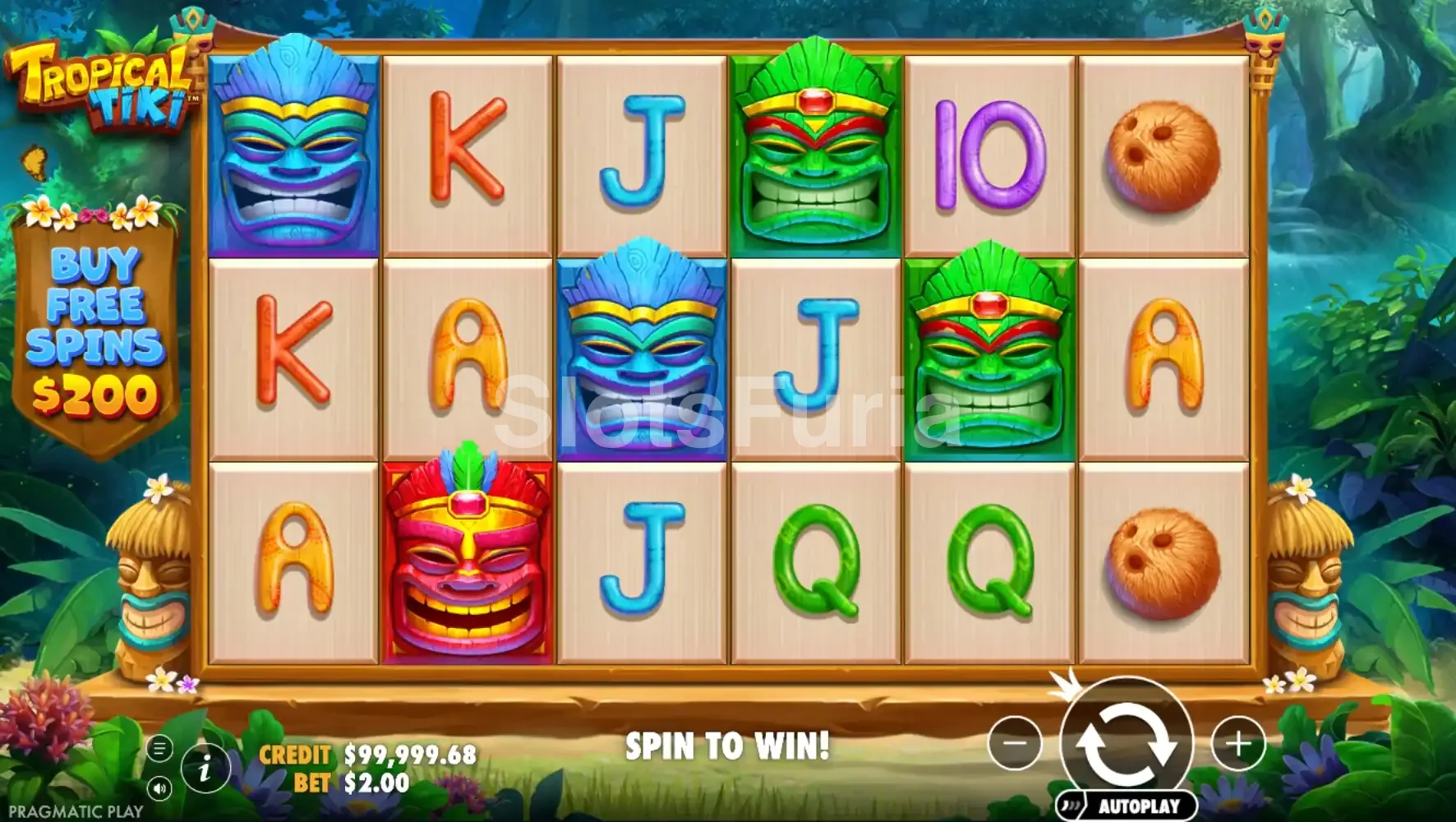 Juego base de Tropical Tiki con cuadrícula de 6 rodillos y fondo tropical