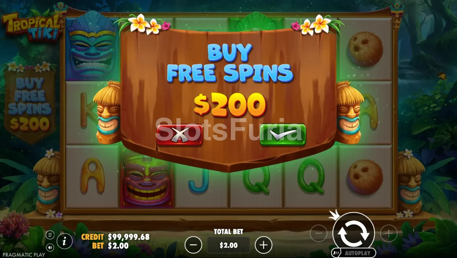 Función de compra de bonus en Tropical Tiki de Pragmatic Play
