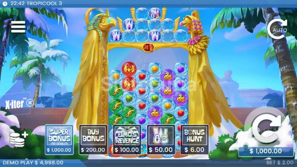 Menú de compra de bonos de Tropicool 3 con opciones del X-iter