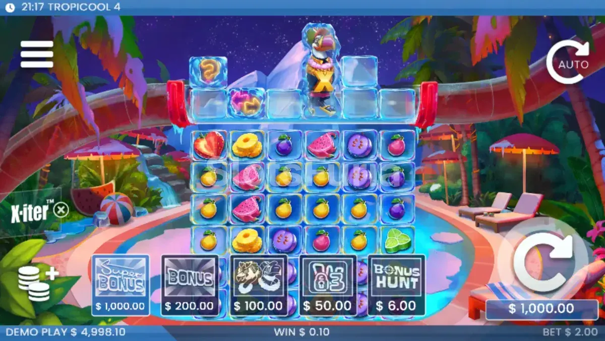 Menú de compra de bonus del X-iter en Tropicool 4