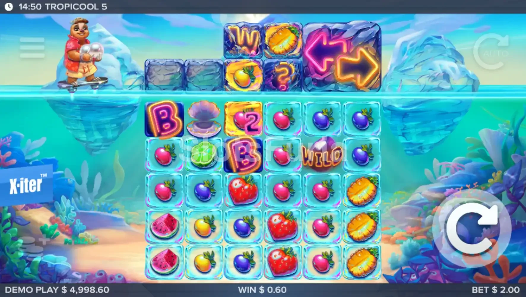 Juego base de Tropicool 5 con cuadrícula principal y Cool Reel