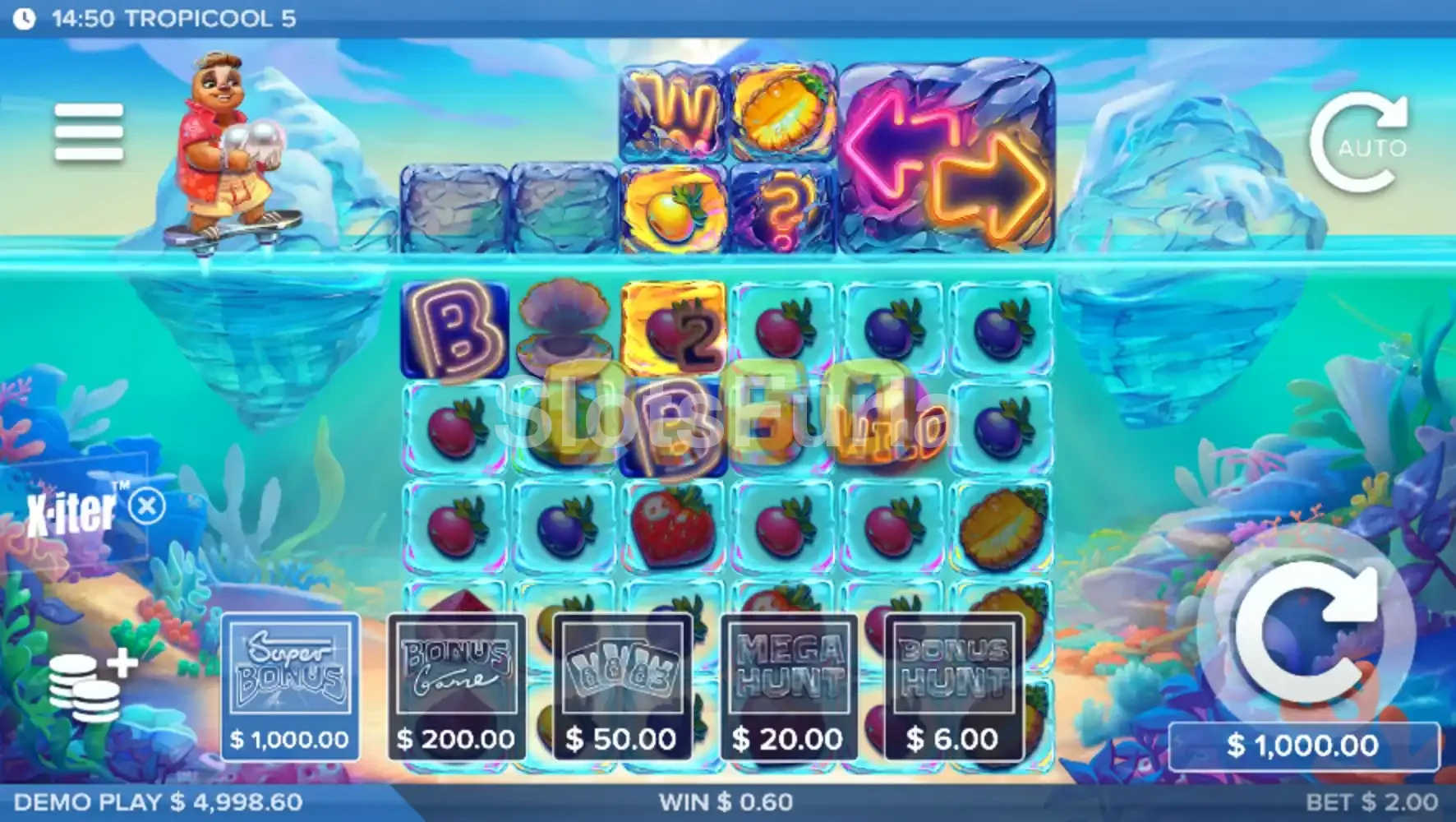 Opciones de compra de bonus en Tropicool 5 mediante el X-iter