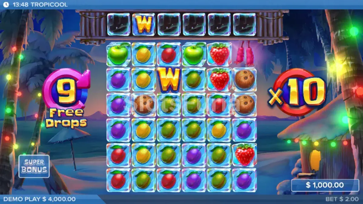 Free spins activos en Tropicool con multiplicador progresivo visible