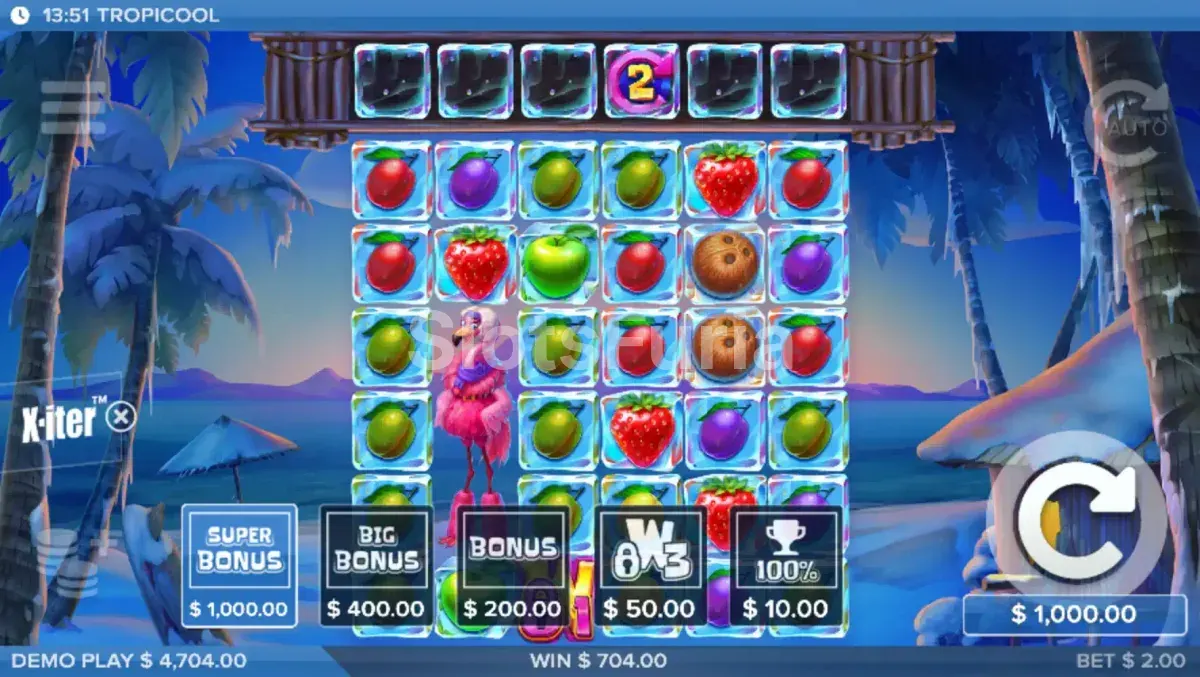 Menú de compra de bonus X-iter en Tropicool de ELK Studios