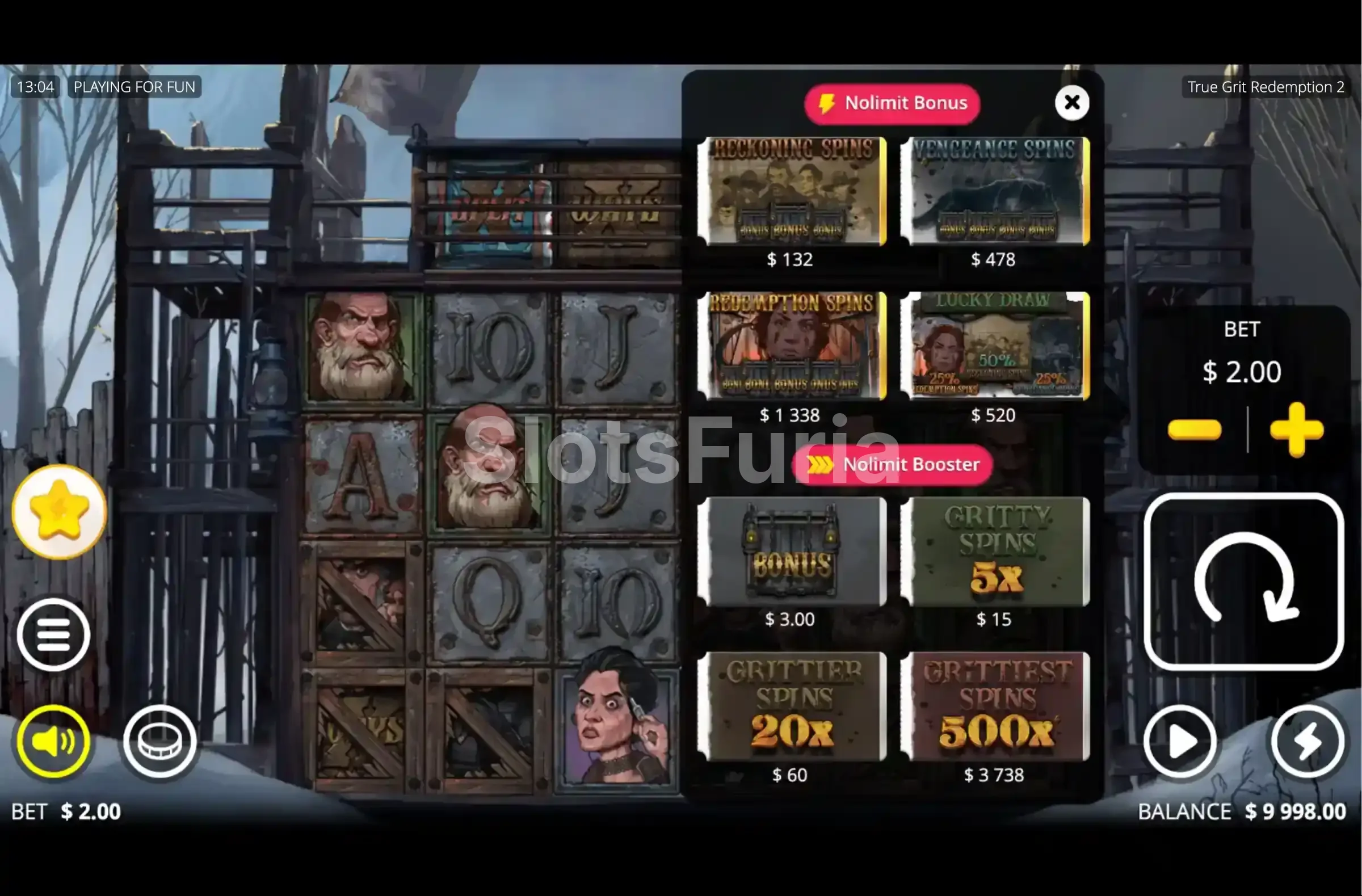 Menú de compra de bonos en True Grit Redemption 2