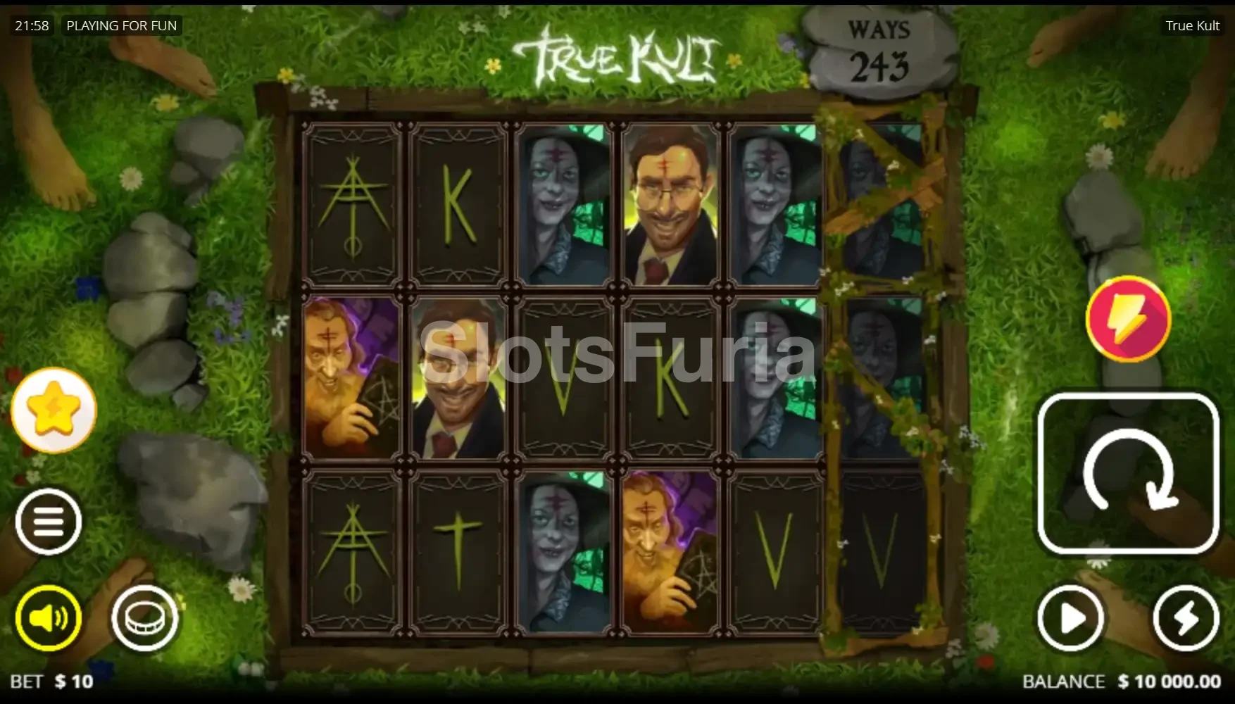 Pantalla principal del juego base en True Kult de Nolimit City