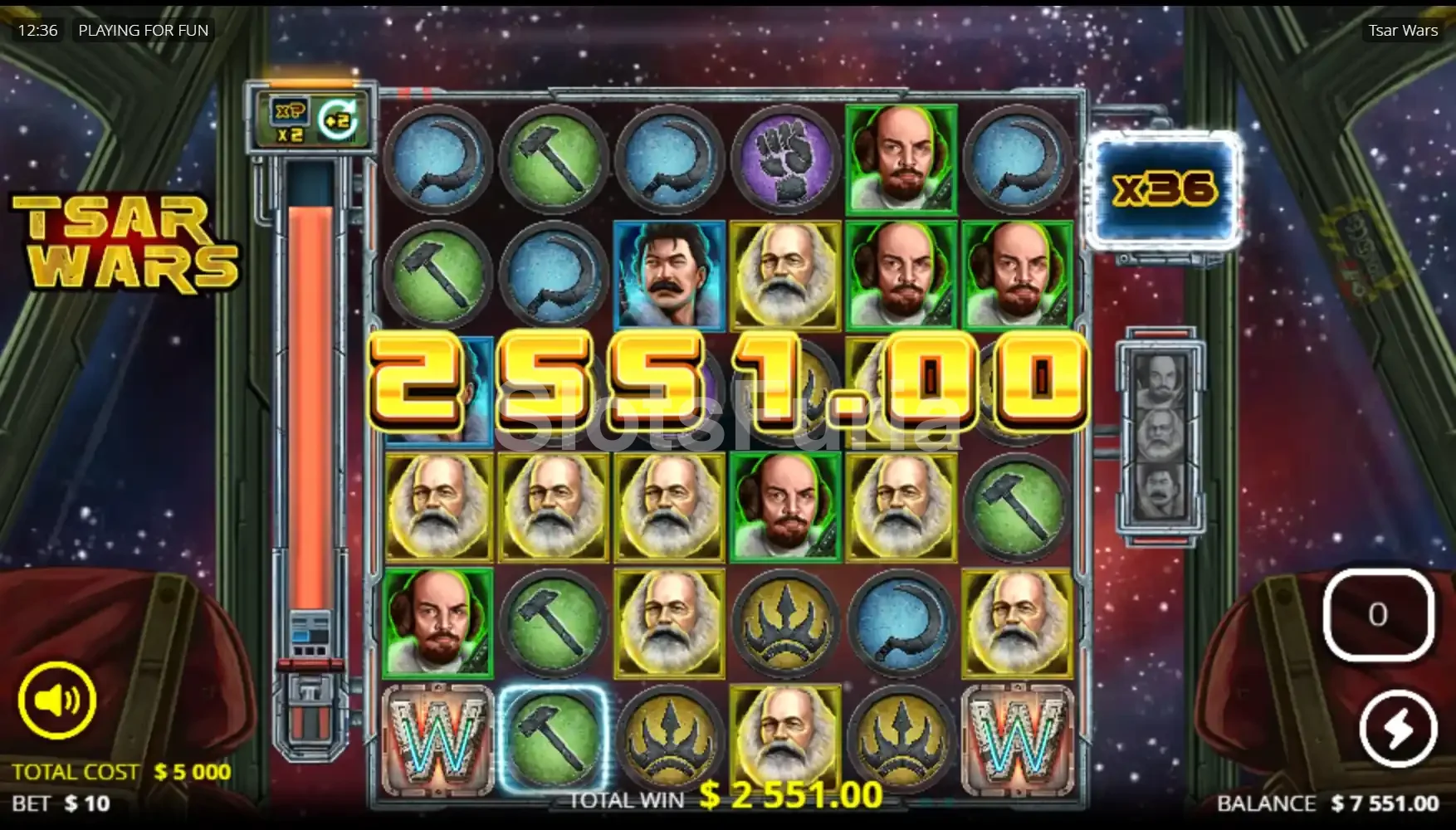 Gran victoria épica en Tsar Wars mostrando el multiplicador máximo