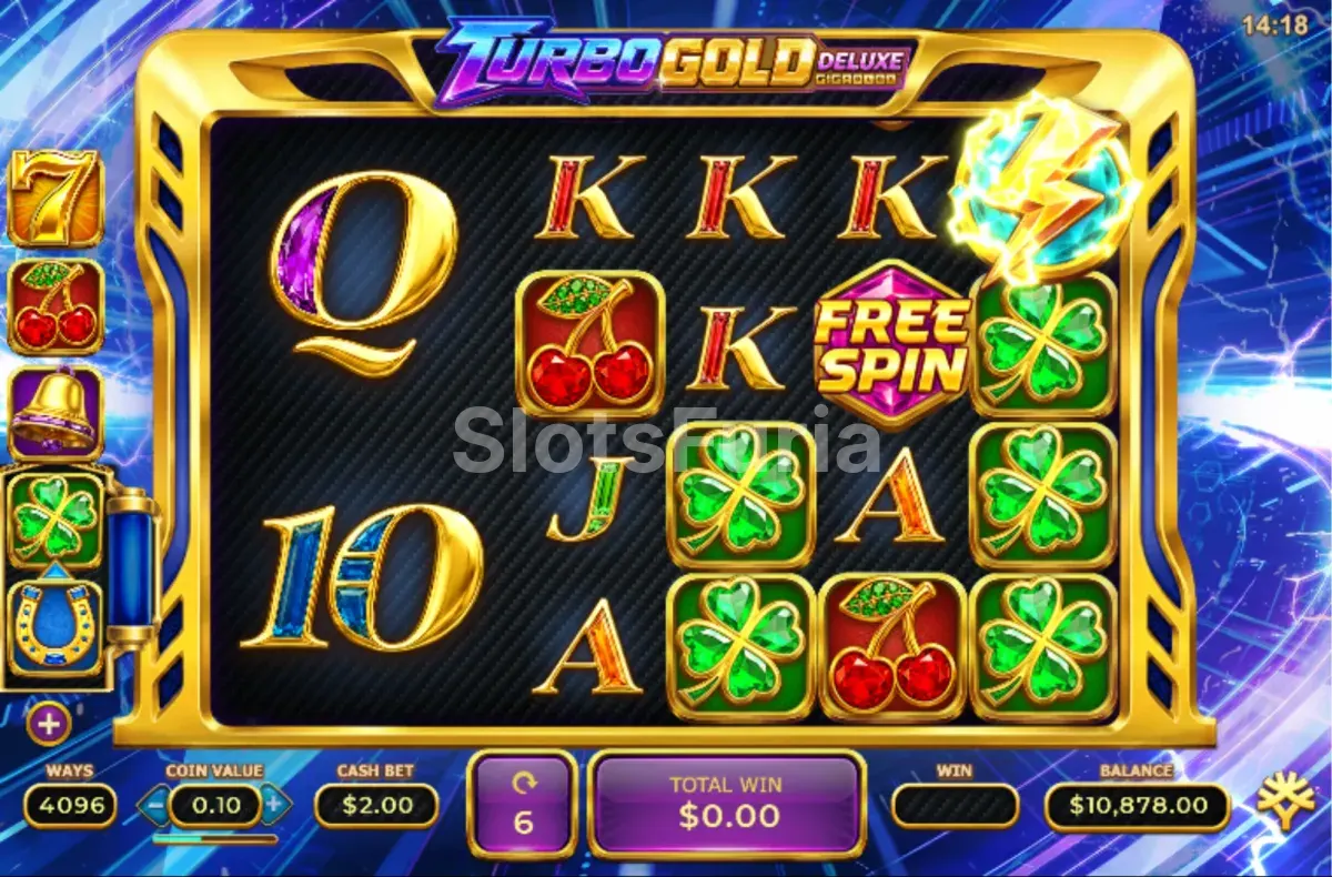 Ronda de tiradas gratis de Turbo Gold Deluxe con comodines multiplicadores