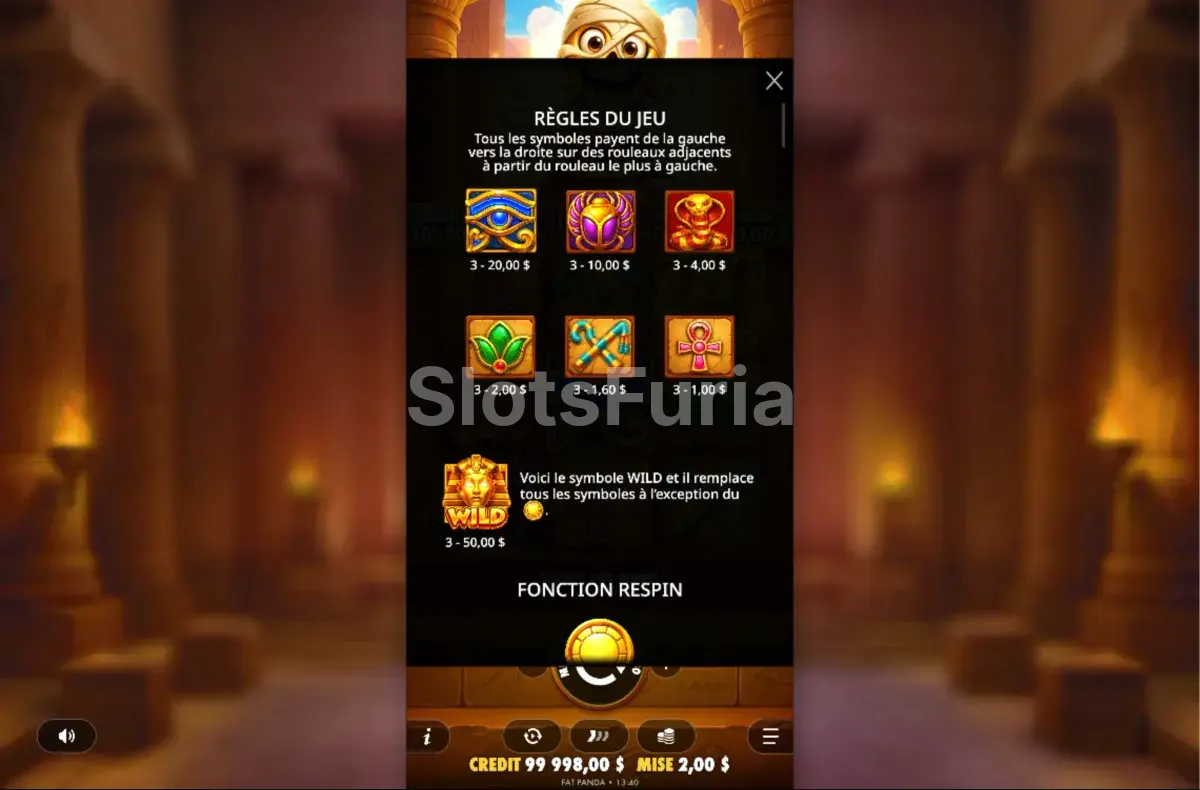 Tabla de pagos completa de Tut's Treasure Tower con todos los símbolos