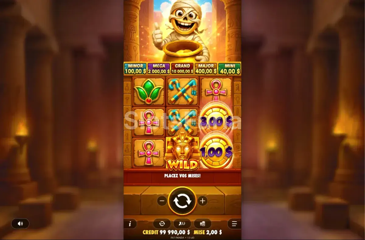 Símbolo wild activo en los rodillos de Tut's Treasure Tower