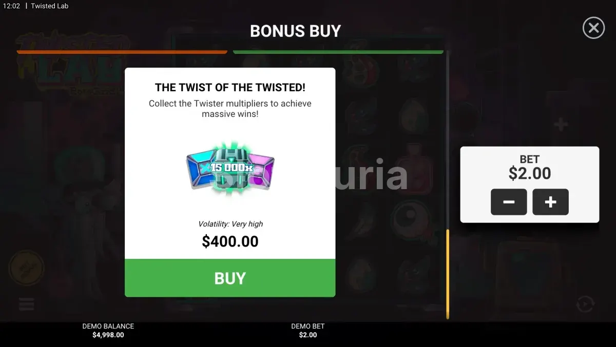 Función de compra de bonus en Twisted Lab RotoGrid