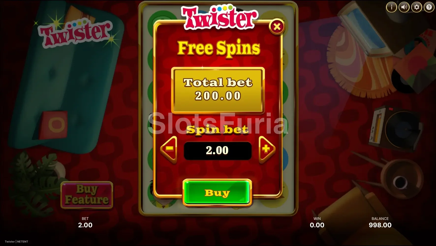 Menú de compra de bono de Twister
