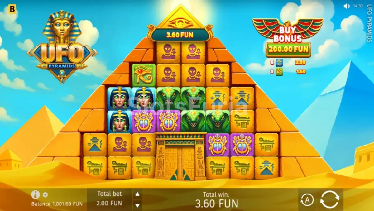 Pantalla principal del juego UFO Pyramids con su diseño piramidal único