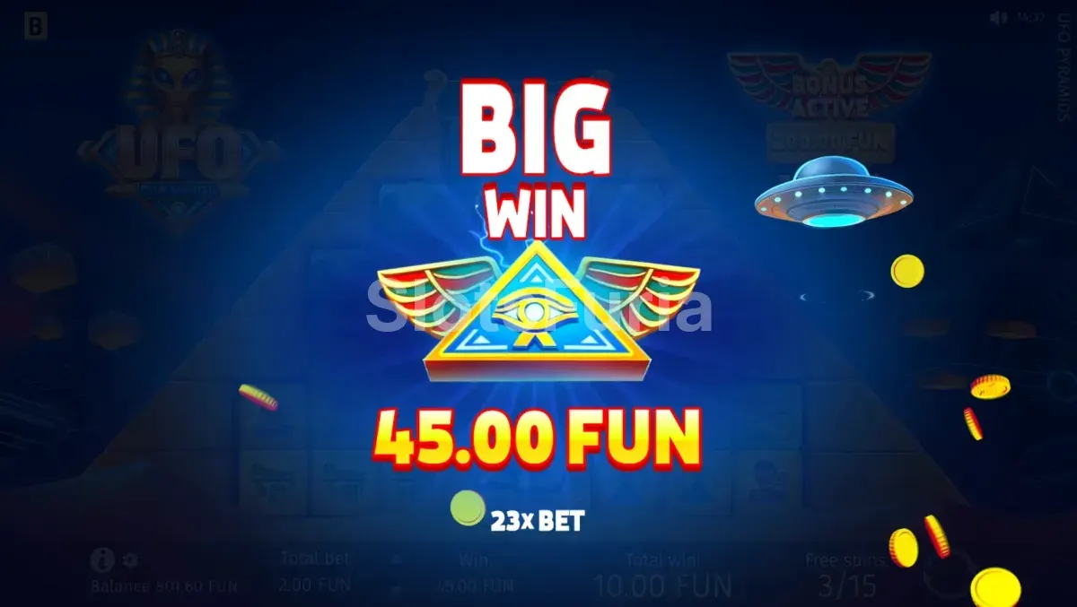 Gran victoria registrada durante una sesión de juego en UFO Pyramids