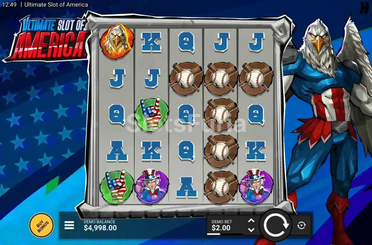 Pantalla principal del juego Ultimate Slot of America con sus cinco rouleaux activos