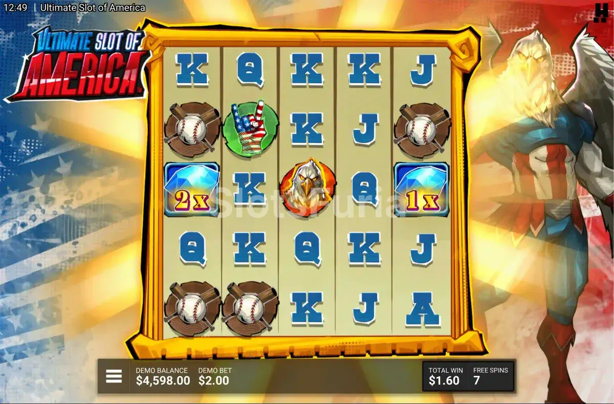 Ronda de giros gratuitos activos en Ultimate Slot of America con multiplicadores en pantalla