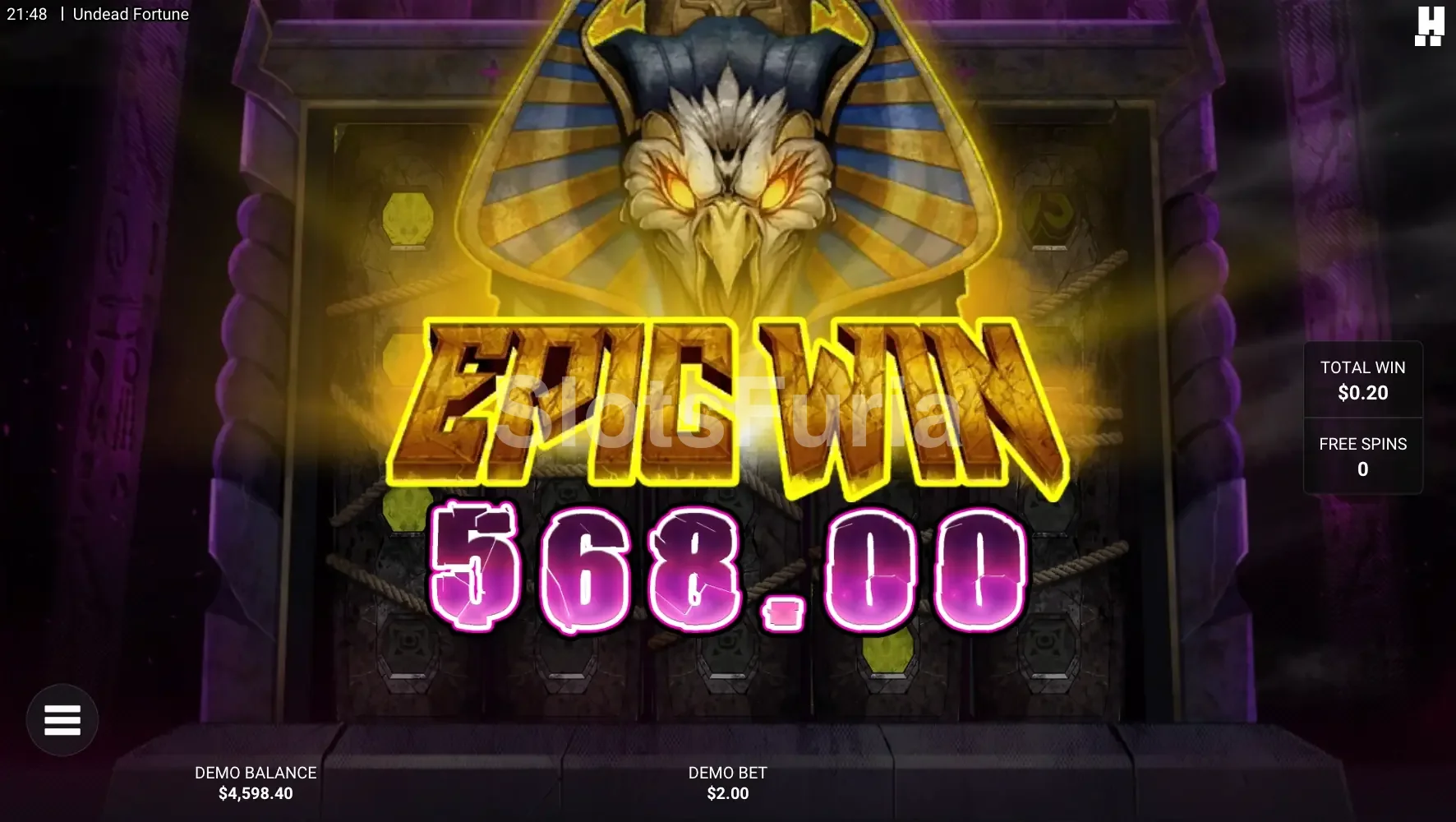 Gran victoria en Undead Fortune durante el bonus The Tomb