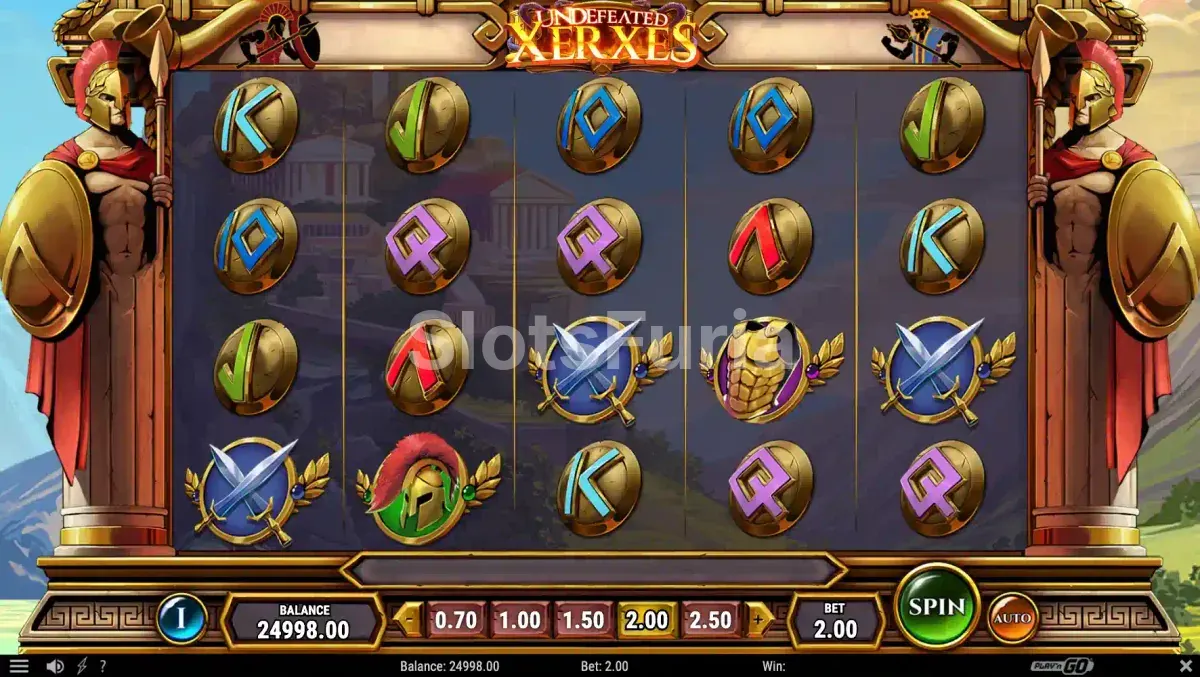 Pantalla principal del juego Undefeated Xerxes con el campo de batalla persa