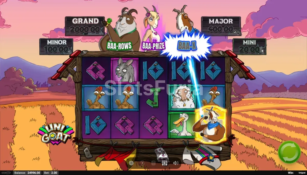 Segunda vista del juego base de Unigoat con cabras y repollos