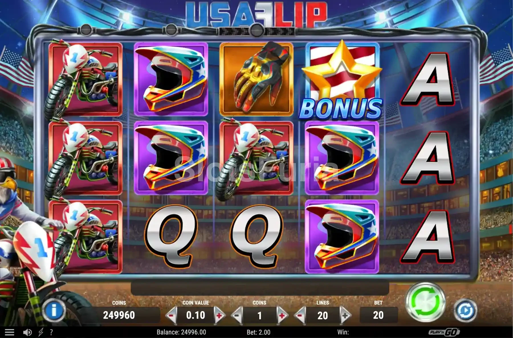 Segunda vista del juego base de USA Flip mostrando símbolos apilados