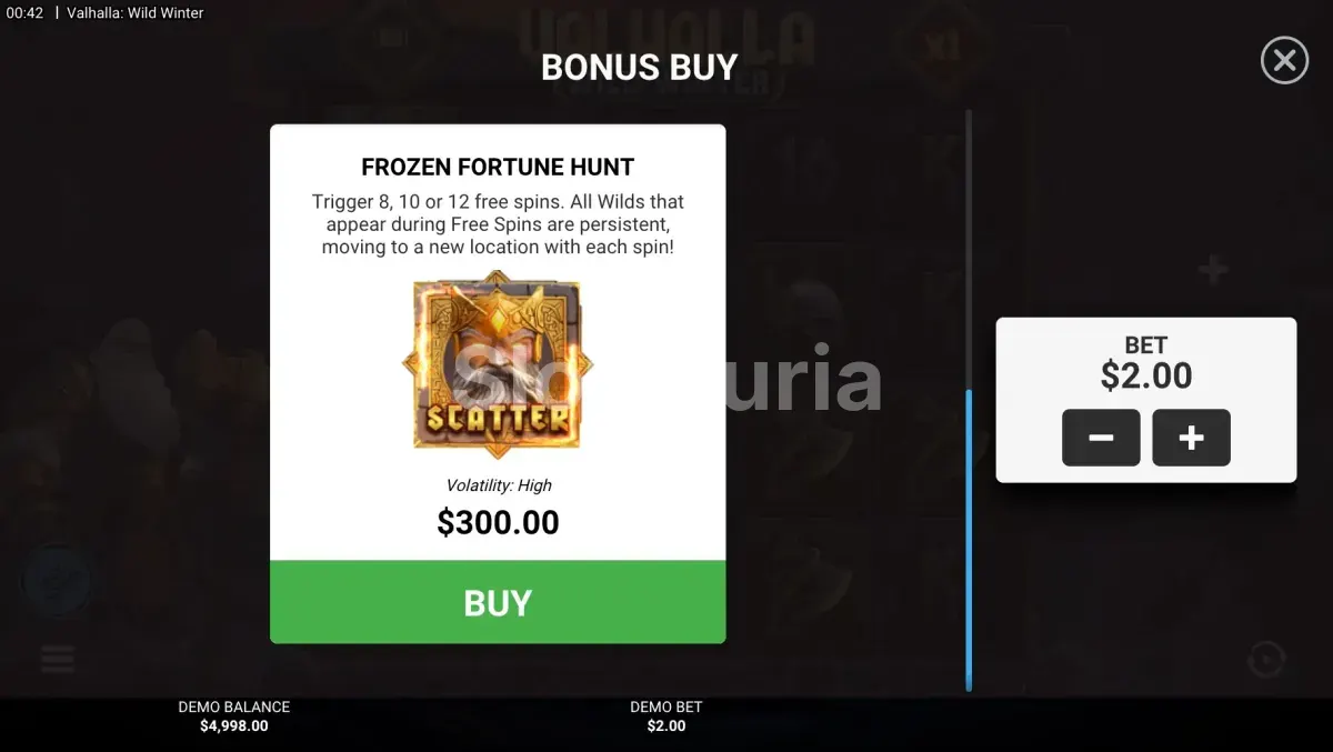 Menú de compra de bonos en Valhalla Wild Winter con las diferentes opciones disponibles