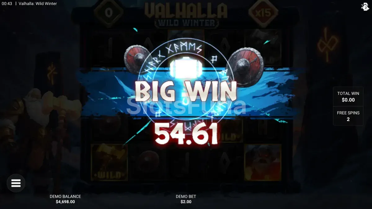 Pantalla de gran victoria en Valhalla Wild Winter con multiplicador máximo alcanzado