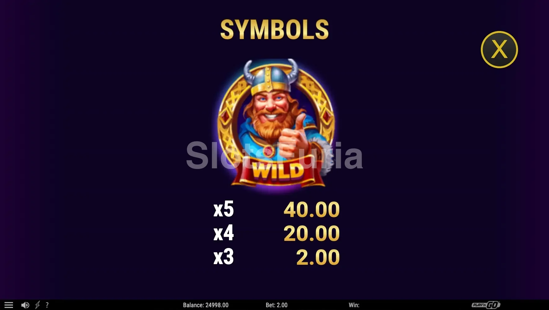Tabla de pagos de ValhalLuck con los símbolos y sus valores
