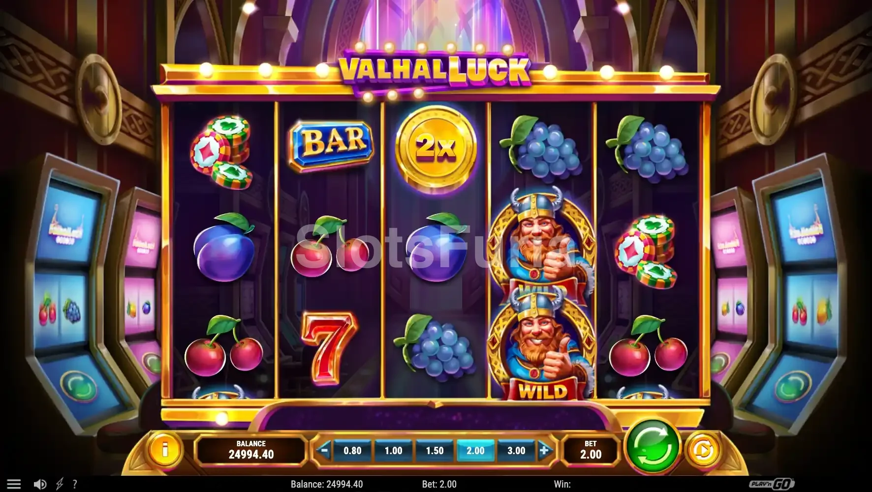 Segunda vista del juego base de ValhalLuck mostrando una combinación ganadora