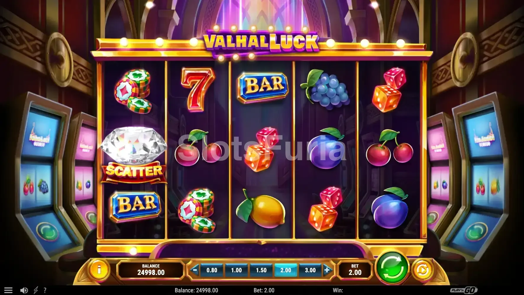 Pantalla principal de ValhalLuck con los cinco rouleaux en acción