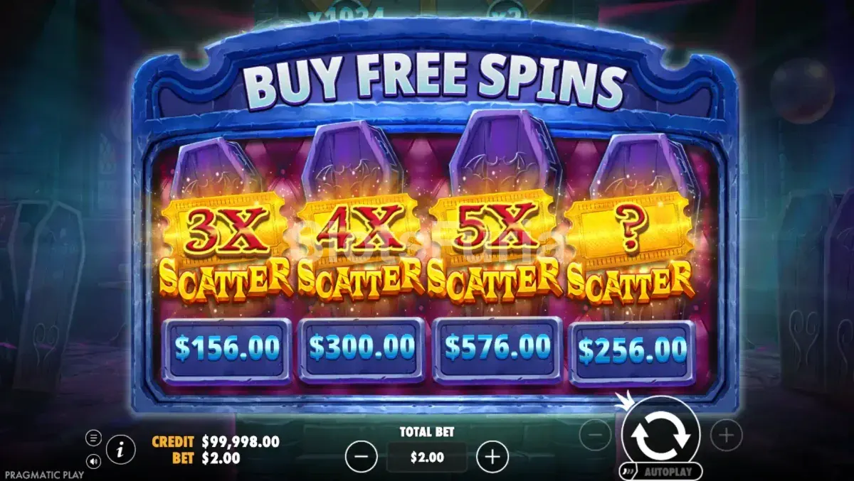 Pantalla de compra de bono de Vampy Party con las cuatro opciones disponibles