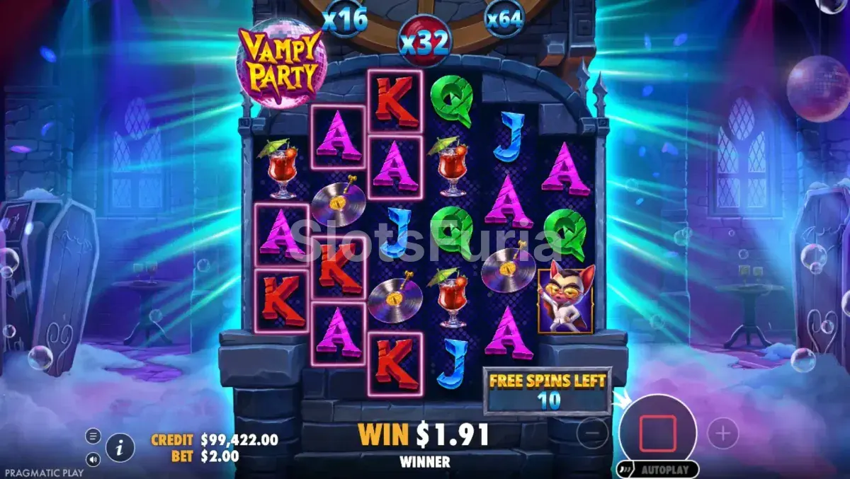 Ronda de giros gratis de Vampy Party con el multiplicador inicial activo