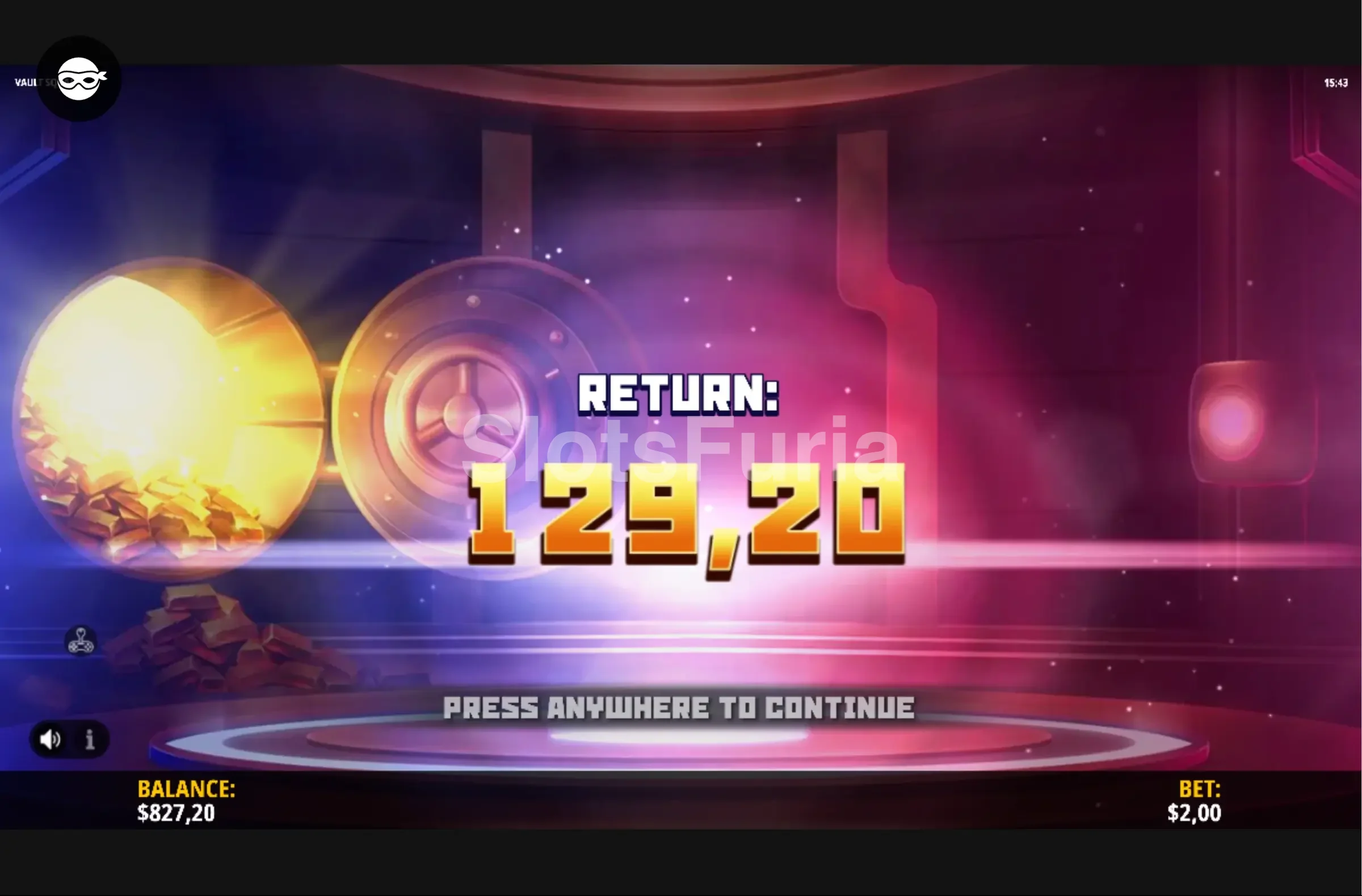 Pantalla de gran victoria en Vault Squad con multiplicador máximo