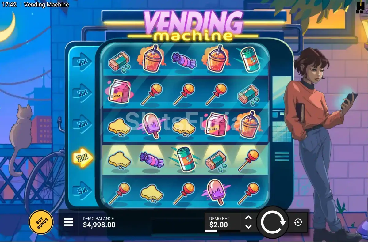 Juego base de Vending Machine con la grilla 5x5 sobre la máquina expendedora
