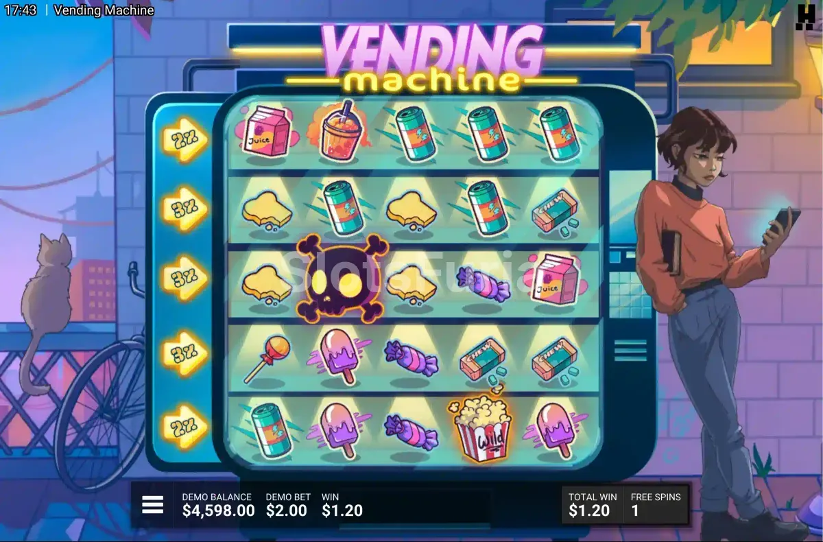 Giros gratis de Vending Machine con multiplicadores activos en las filas