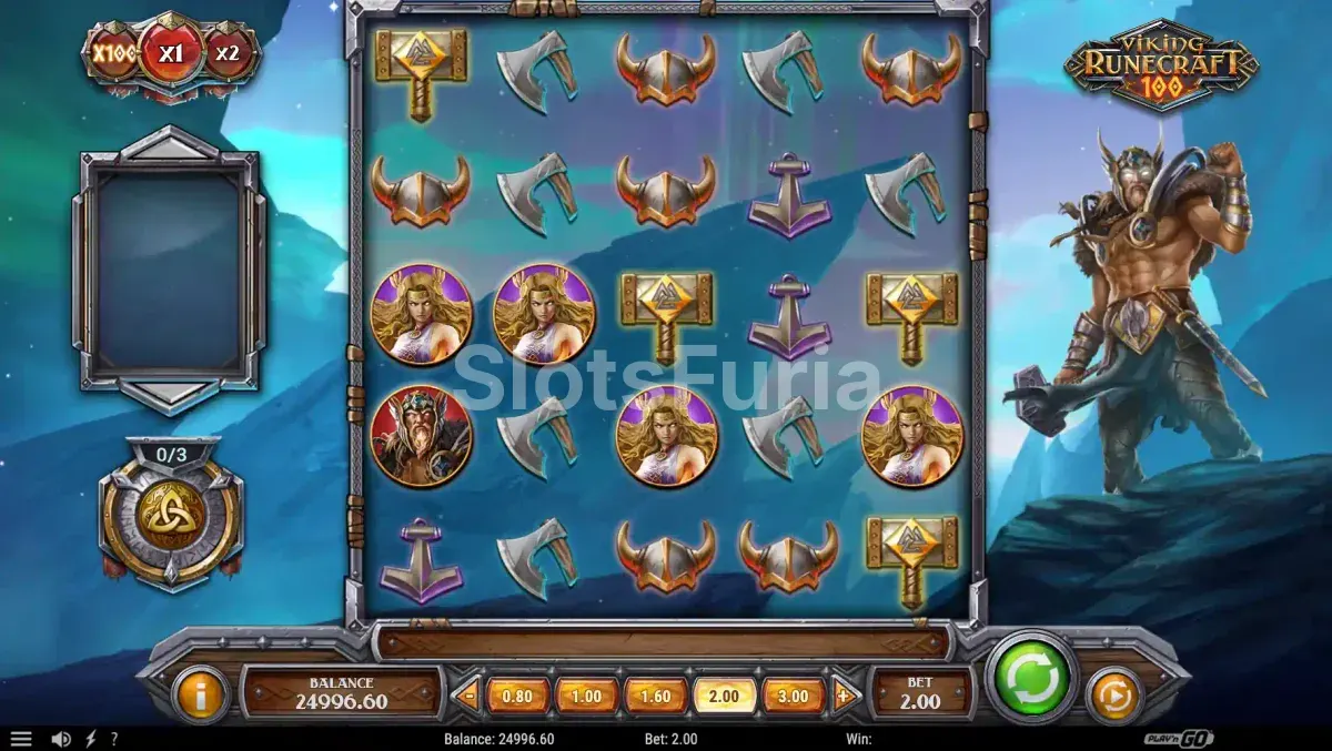 Pantalla principal de Viking Runecraft 100 con el tablero de juego nórdico