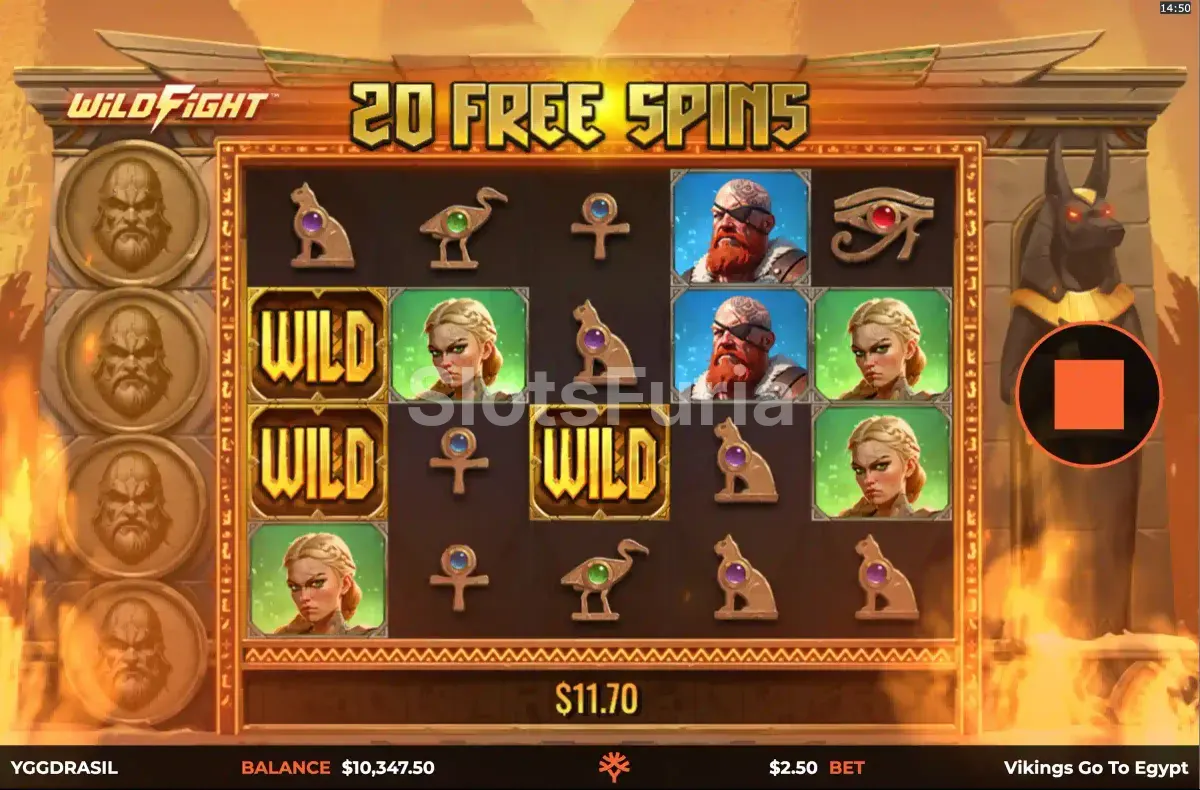Ronda de giros gratis de Vikings Go To Egypt Wild Fight con los multiplicadores activos