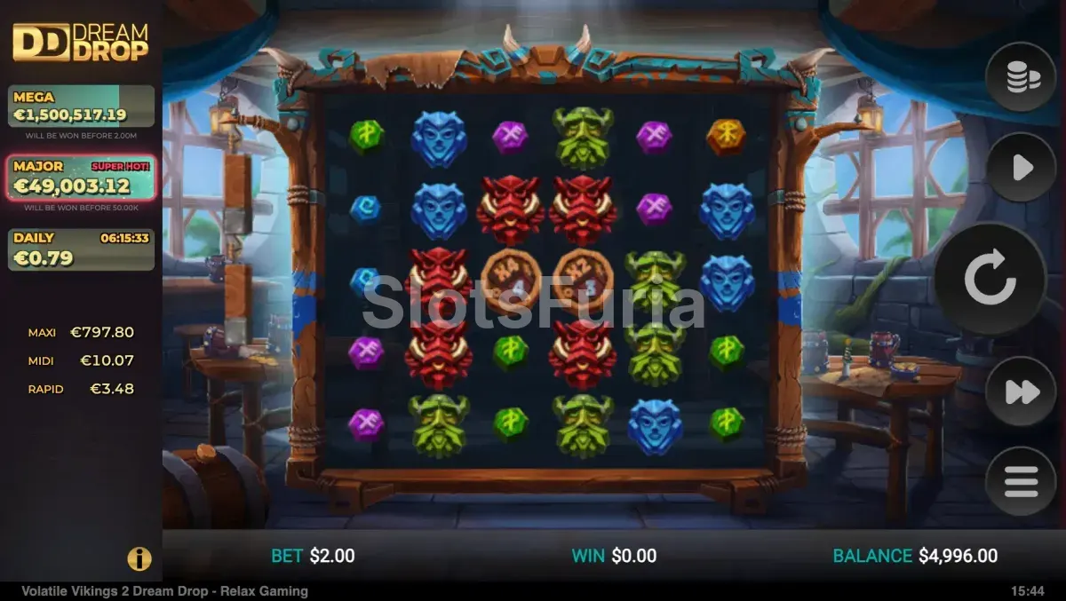 Segunda vista del juego base de Volatile Vikings 2 Dream Drop mostrando el sistema de cascadas