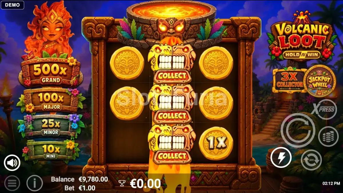 Ronda de giros gratis de Volcanic Loot con la grilla expandida