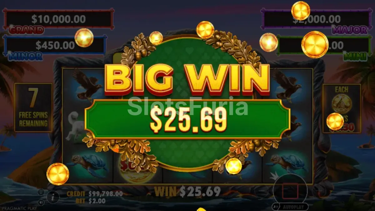 Gran victoria en Volcano Goddess con multiplicador máximo activado