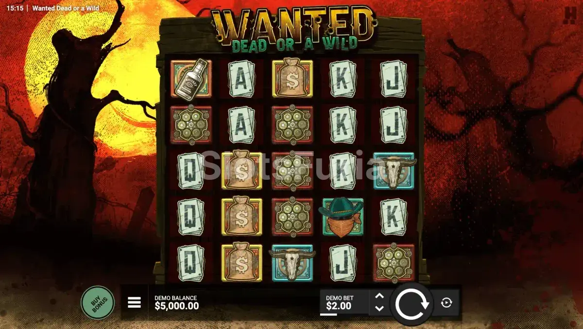 Juego base de Wanted Dead or a Wild, tragamonedas de Hacksaw Gaming