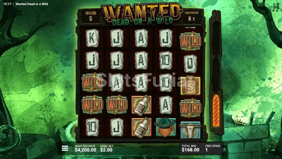 Ronda de giros gratis de Wanted Dead or a Wild con Wilds expansivos activos