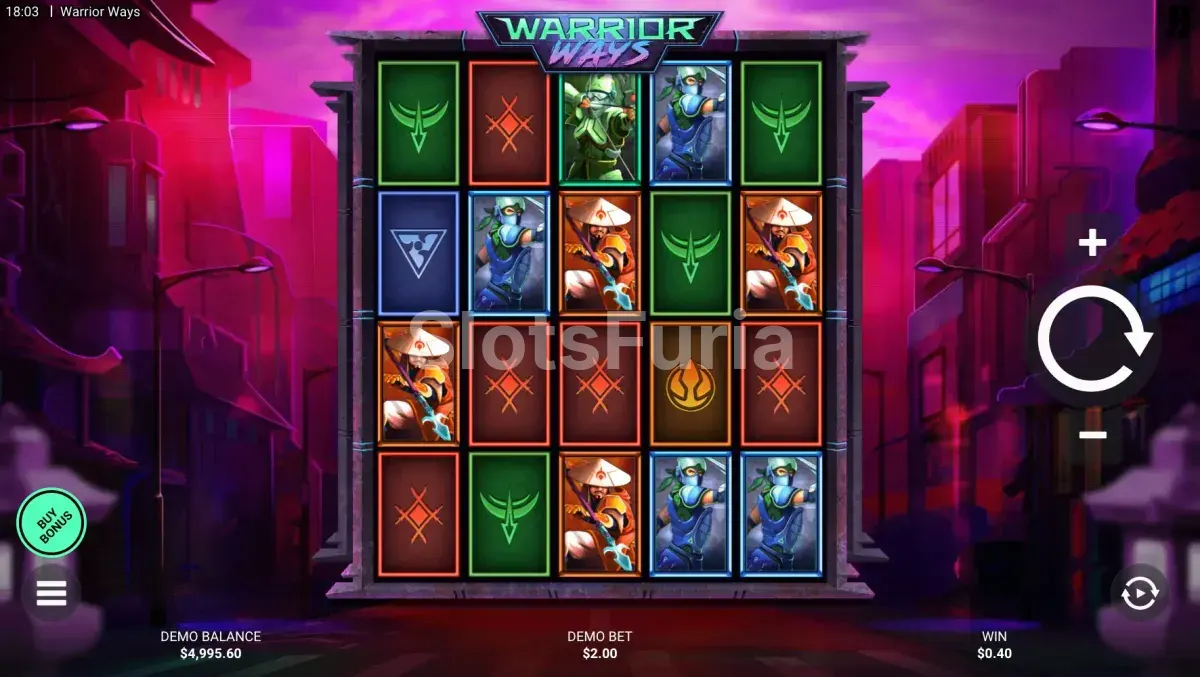 Pantalla principal del juego Warrior Ways con los cuatro clanes guerreros